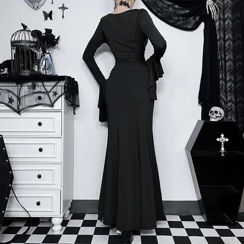 Halloween Cos Morticia Elegantné Gotické Šaty pre Ženy Adams Family Inšpiroval streda Slim Lete Morská víla2