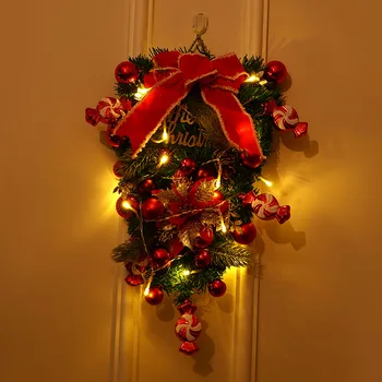 Vianočný Veniec Prívesok Hore Nohami Strom Dverí Visí Tvorivé Okno Scény Rozloženie Luk Dekorácie