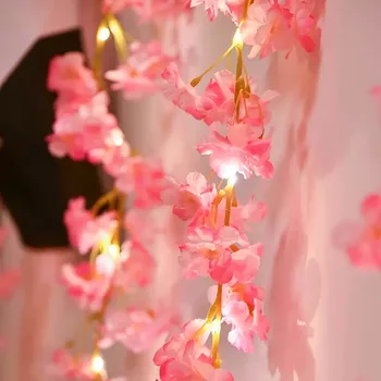 Ružová Cherry String Svetlo 4.5 V Lvy Listy Viniča Kvetinové Girlandy Rozprávkových Svetiel Batérie Strany, Záhradné Dekorácie, Lampy, 2m 10m