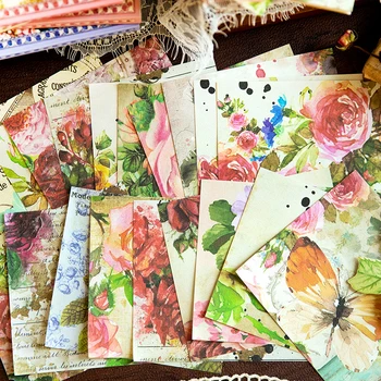 50 listov Materiál papier retro akvarel kvety strane hlavnej knihy písanie koláž dekorácie podkladový materiál 4 modely