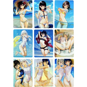 9Pcs/set Pláži Plavky Sexy Dievča Karty Kawaii Anime Zber Karty Bielizeň Lomu Farebné Flash Karty Chlapec Darčeky 59*86mm