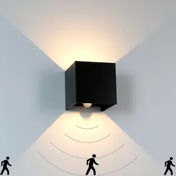 LED Hliníková Kocka, Námestie Stenu Sconce Nepremokavé Vonkajší Snímač Pohybu Svietidlá Vonkajšie Nástenné Osvetlenie, Nastaviteľné Svetelný Lúč